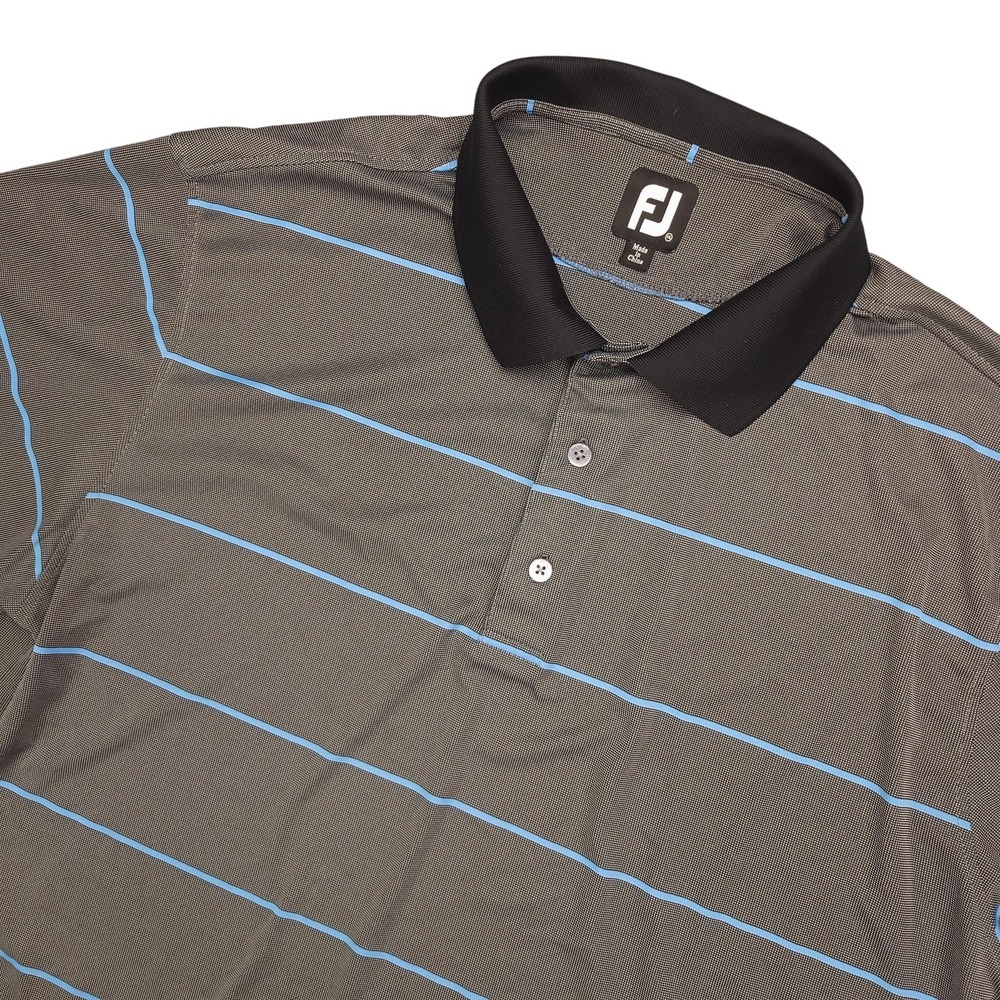 FootJoy‎ Polo Shirt Mens 2XL Gray Blue Striped Golf Performance Short Sleeve